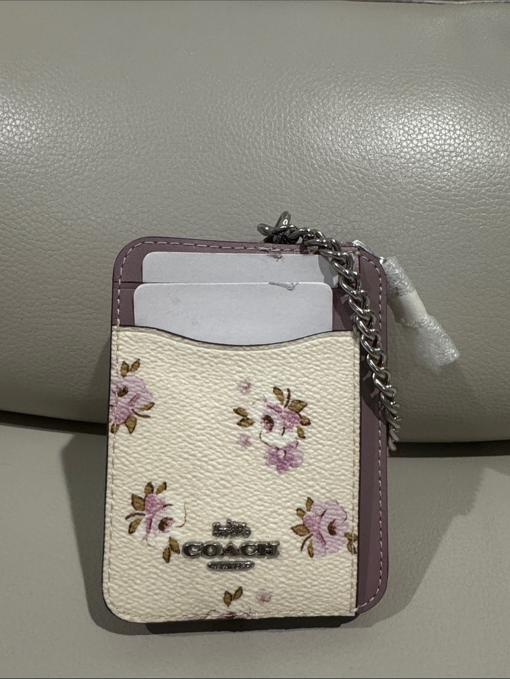 NWT Coach Lavender Rose Leather Zip Card Case Wallet